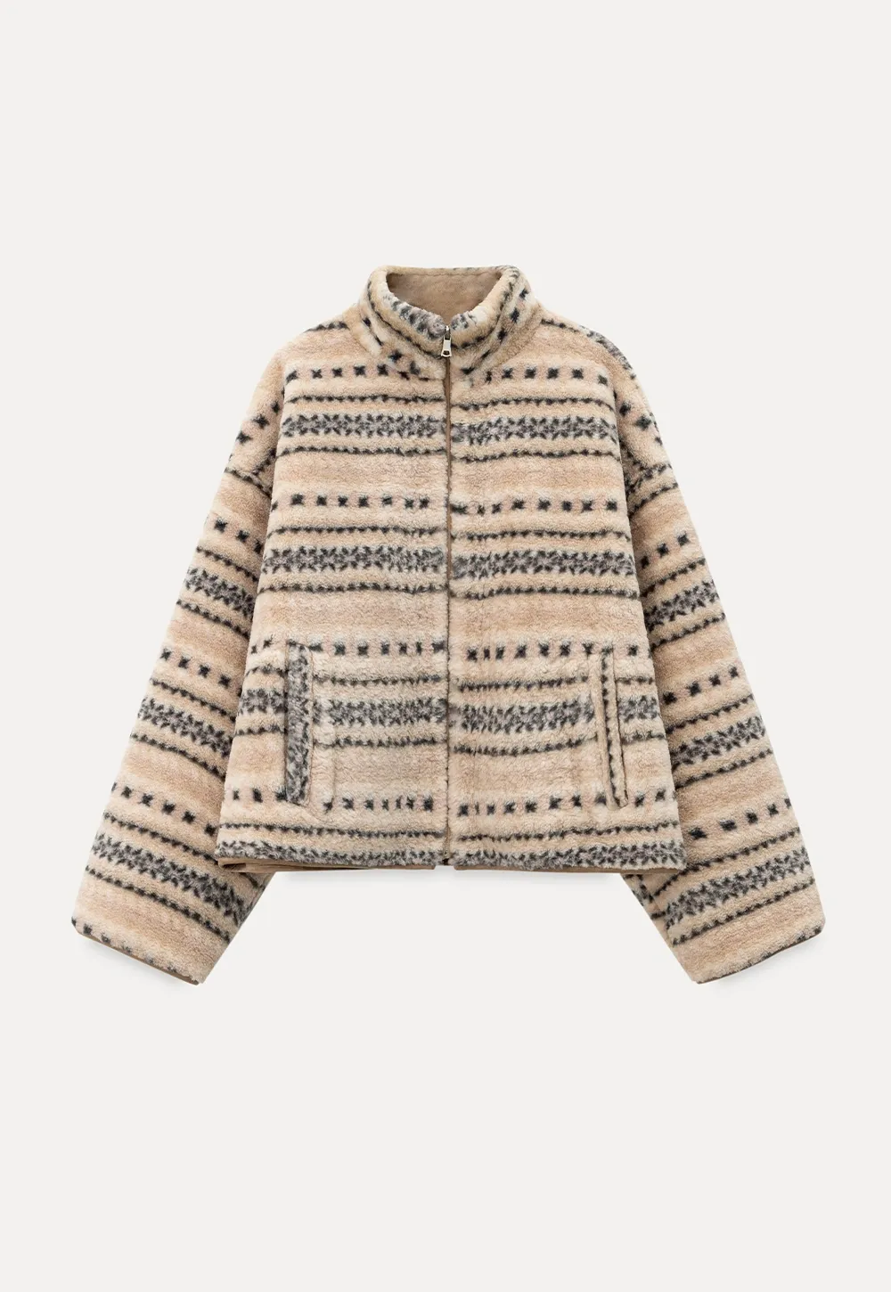 Women Vintage Fleece Jacket Striped Warm Outerwear