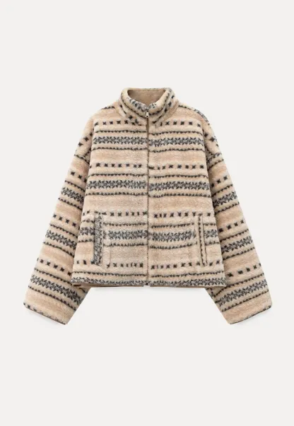 Women Vintage Fleece Jacket Striped Warm Outerwear