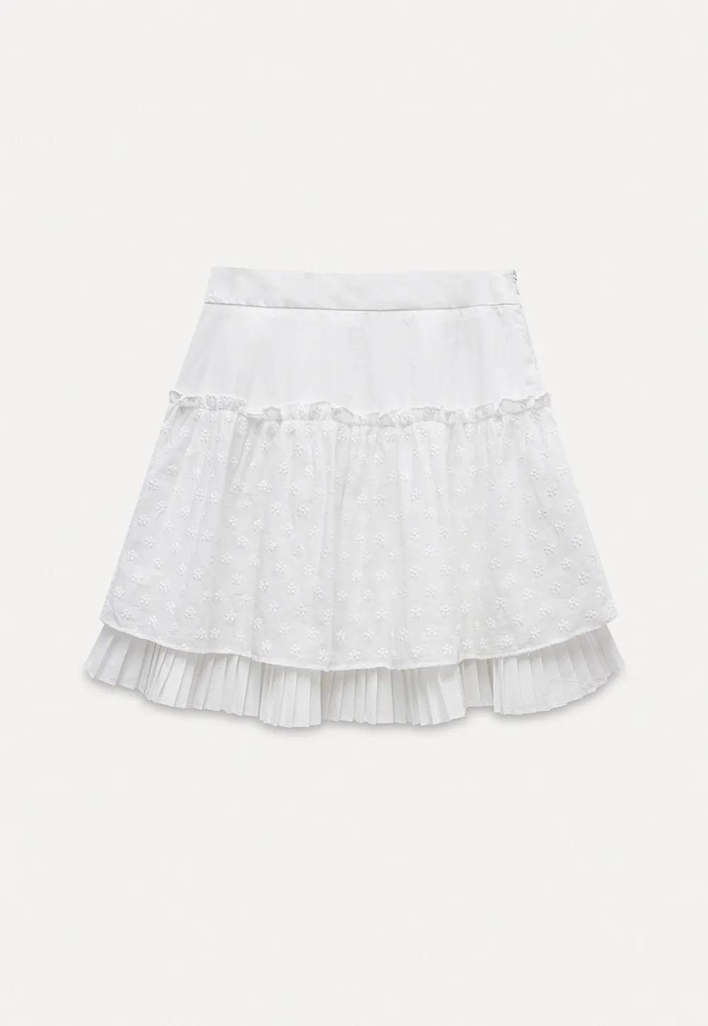 White Pleated Skirt with Floral Details