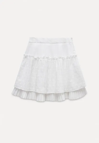 White Pleated Skirt with Floral Details