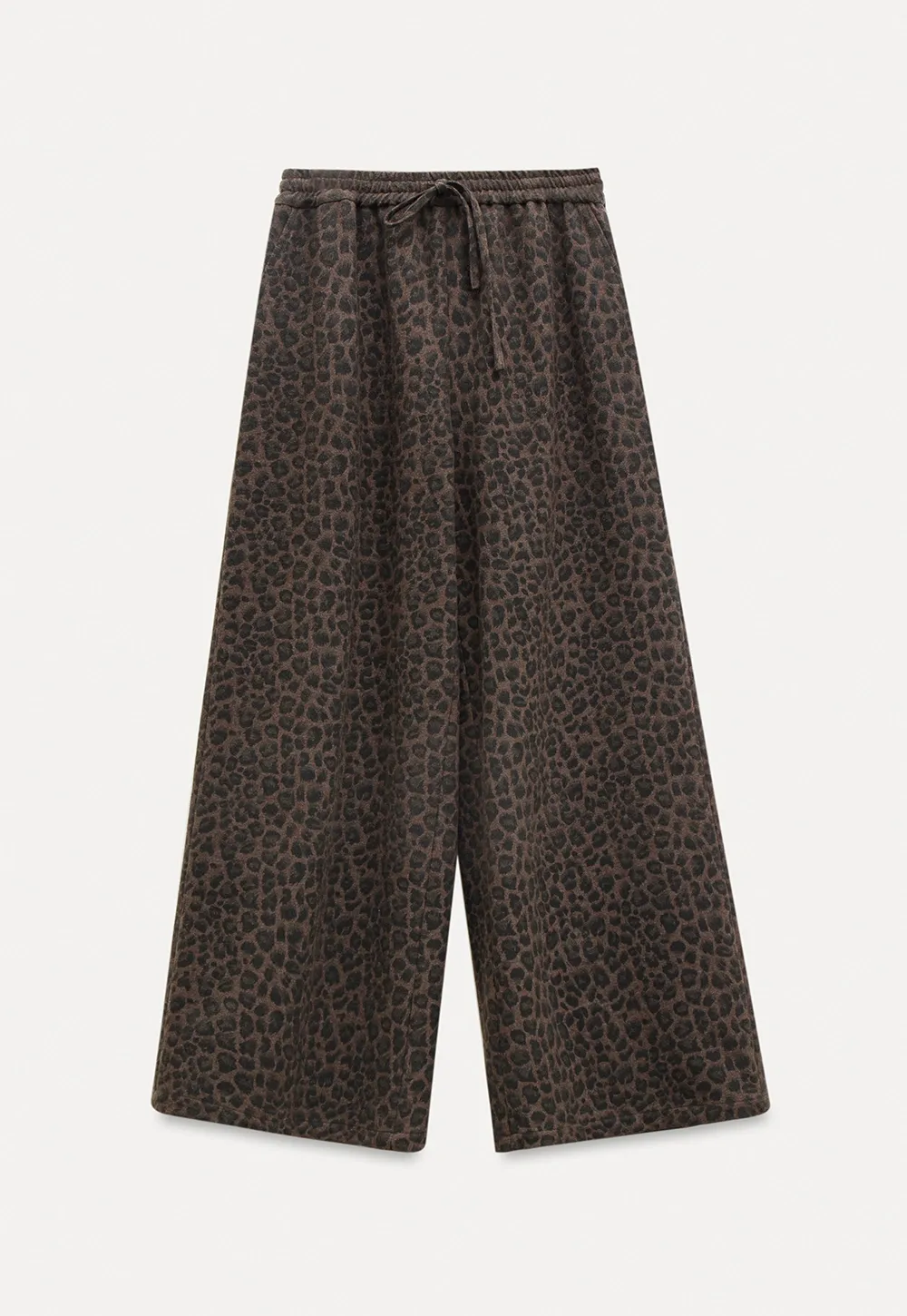 Women Leopard Print Wide-Leg Pants with Drawstring Waist