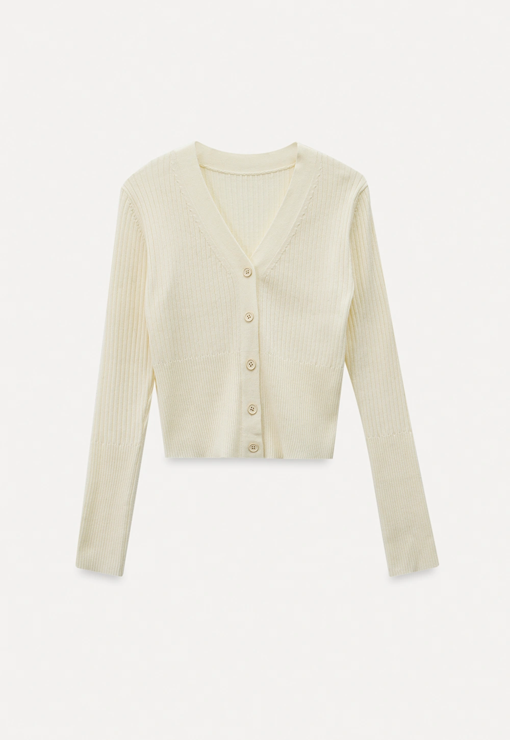 Women’s Ribbed V-Neck Cardigan with Button Detail