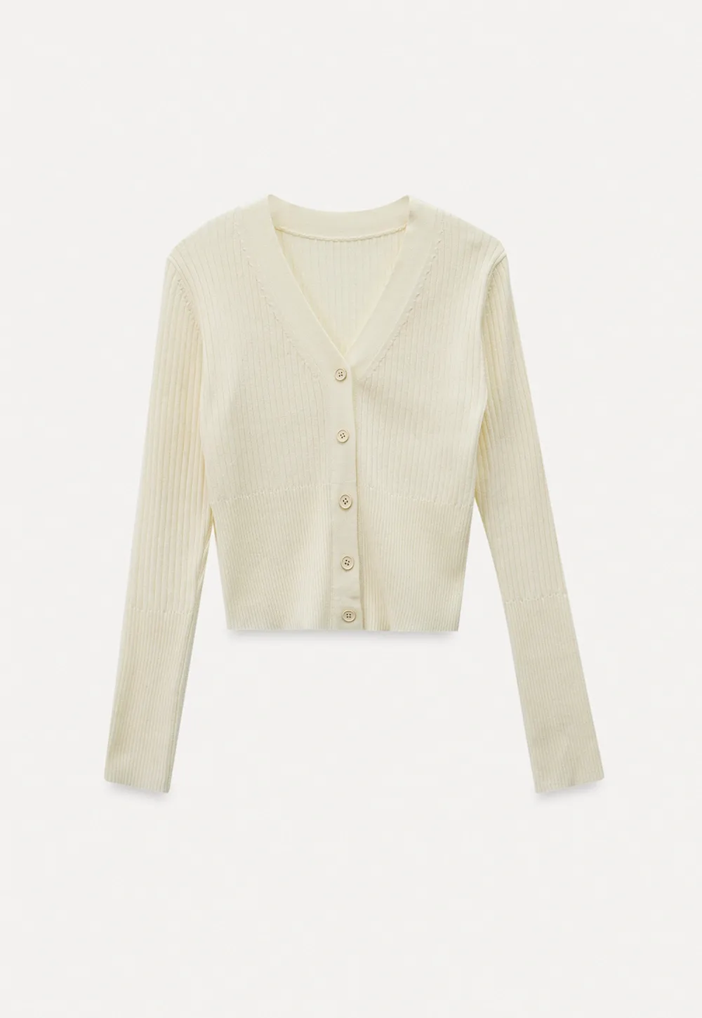 Women’s Ribbed V-Neck Cardigan with Button Detail