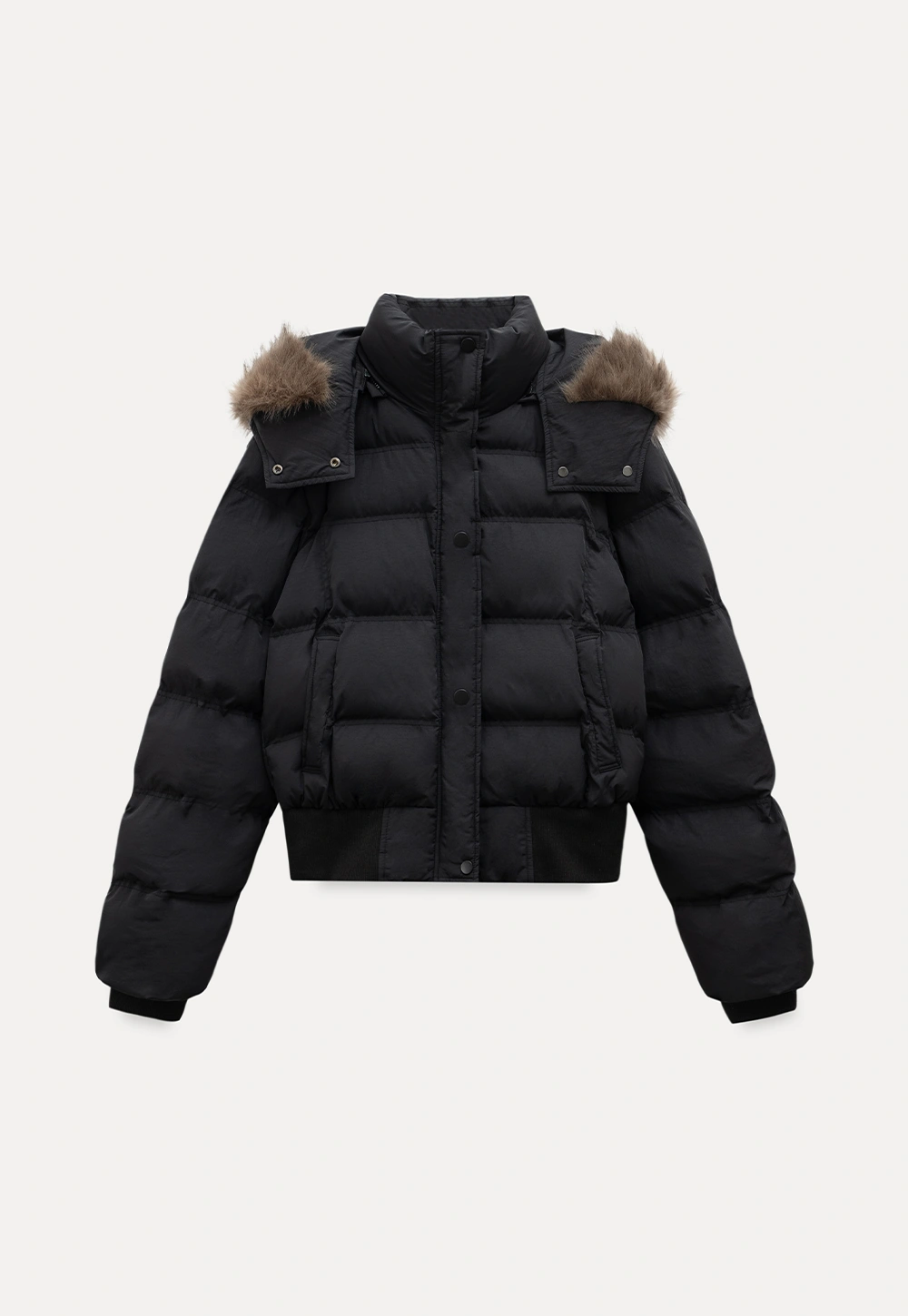 Stylish Black Winter Coat Jacket with Fur Hood