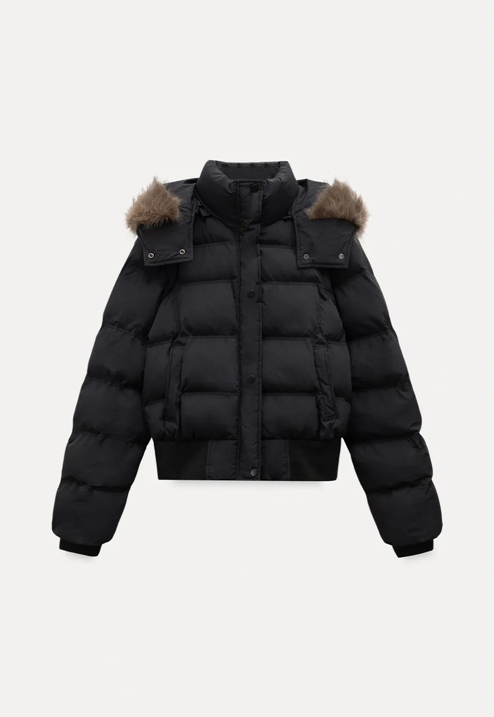 Stylish Black Winter Coat Jacket with Fur Hood