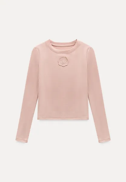 Women Long Sleeve Top with Flower Detail