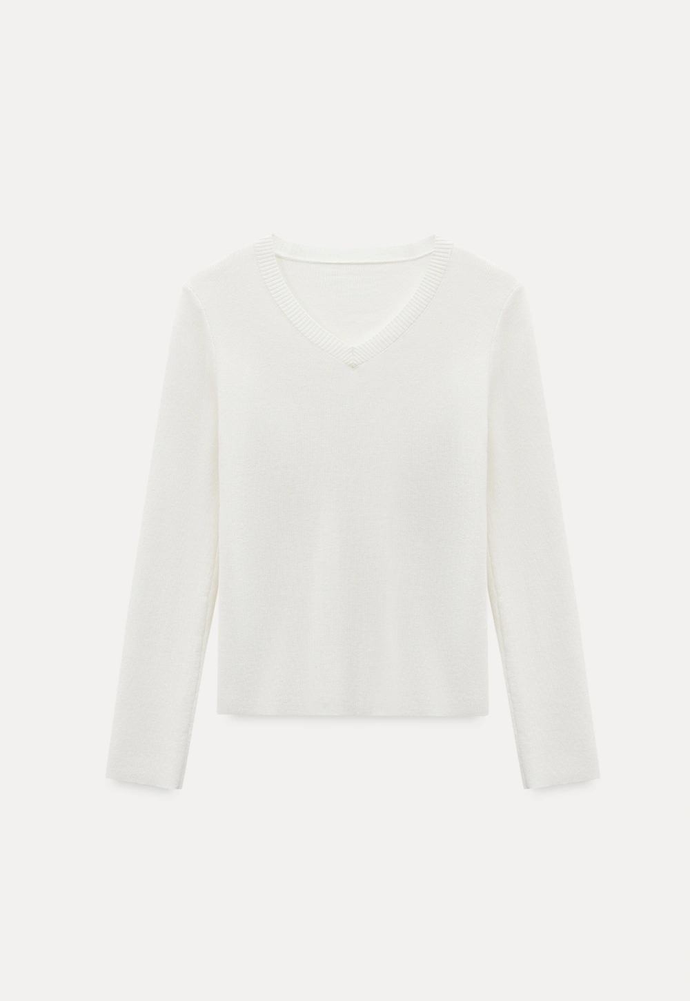 Casual White Long Sleeve Sweater with V-Neck