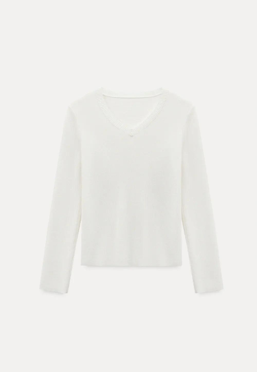Casual White Long Sleeve Sweater with V-Neck