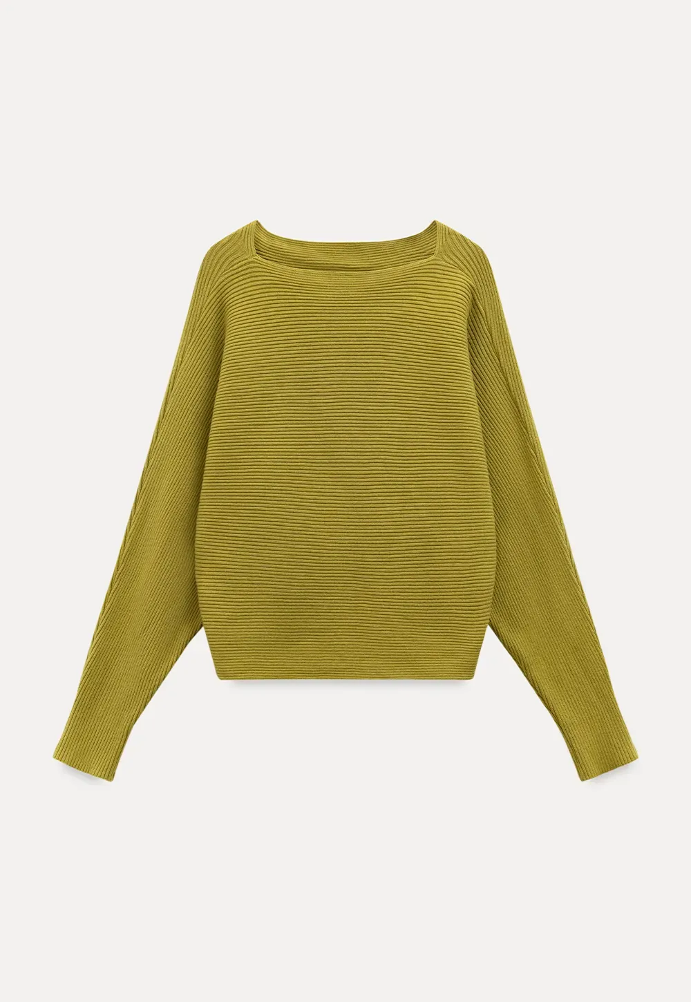 Ribbed Boat Neck Knit Sweater