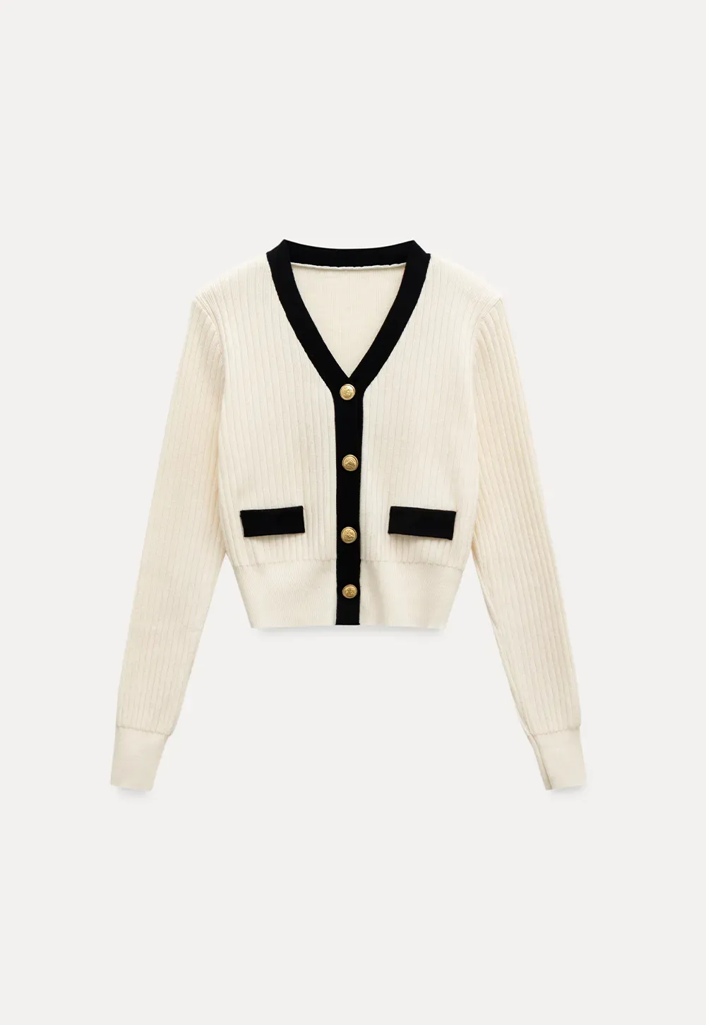 Contrast Trim Ribbed Knit Cardigan