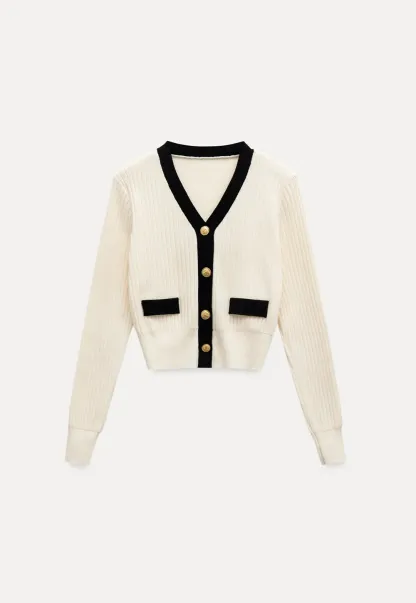Contrast Trim Ribbed Knit Cardigan