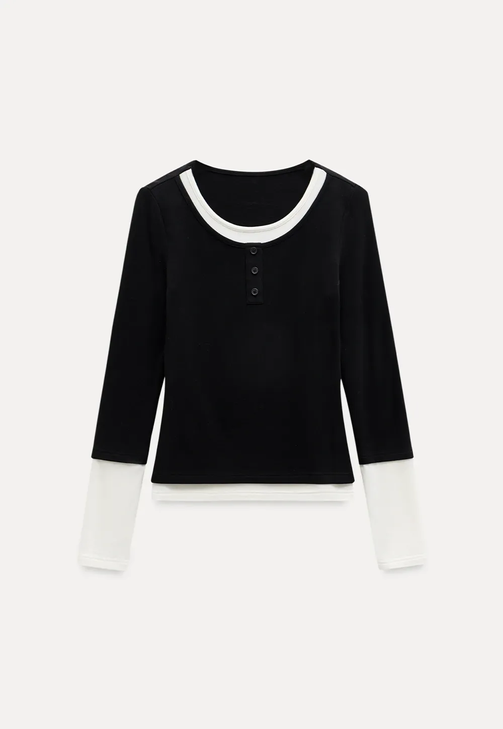 Womens Colorblock Long Sleeve Henley Top