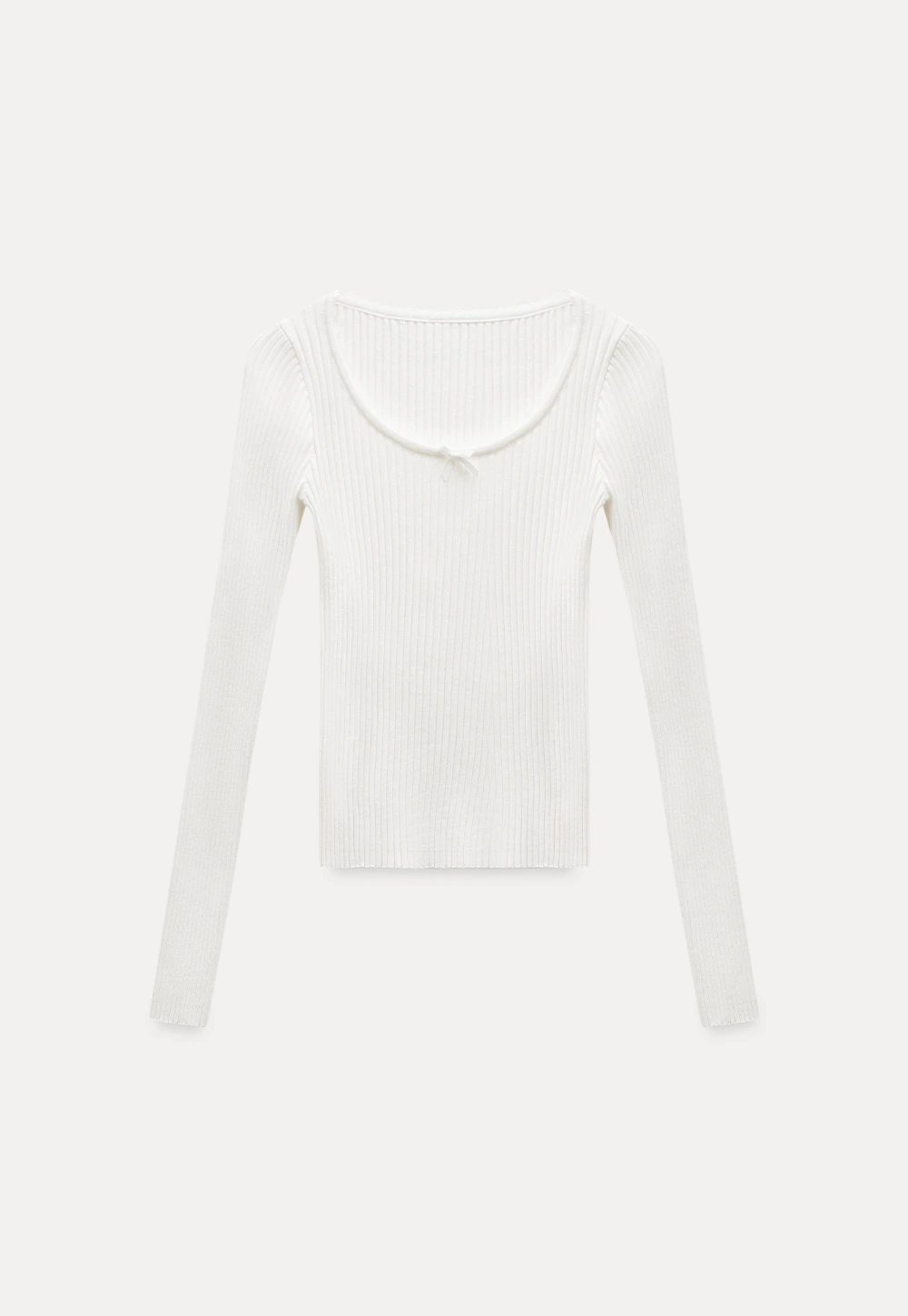 Womens Ribbed Long Sleeve Top with Bow Detail