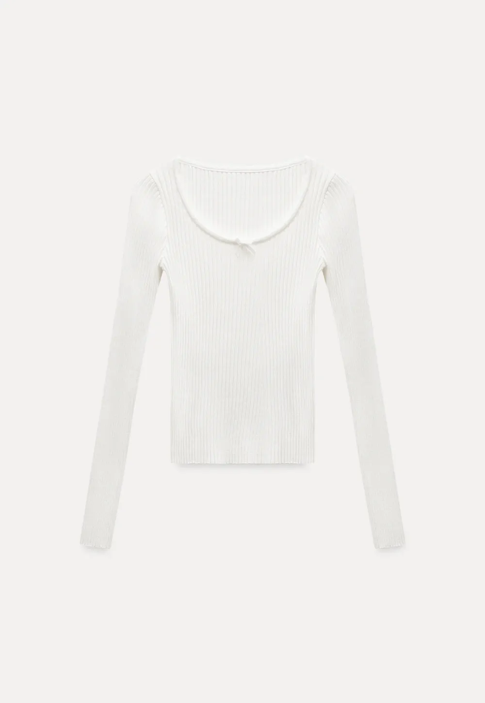 Womens Ribbed Long Sleeve Top with Bow Detail