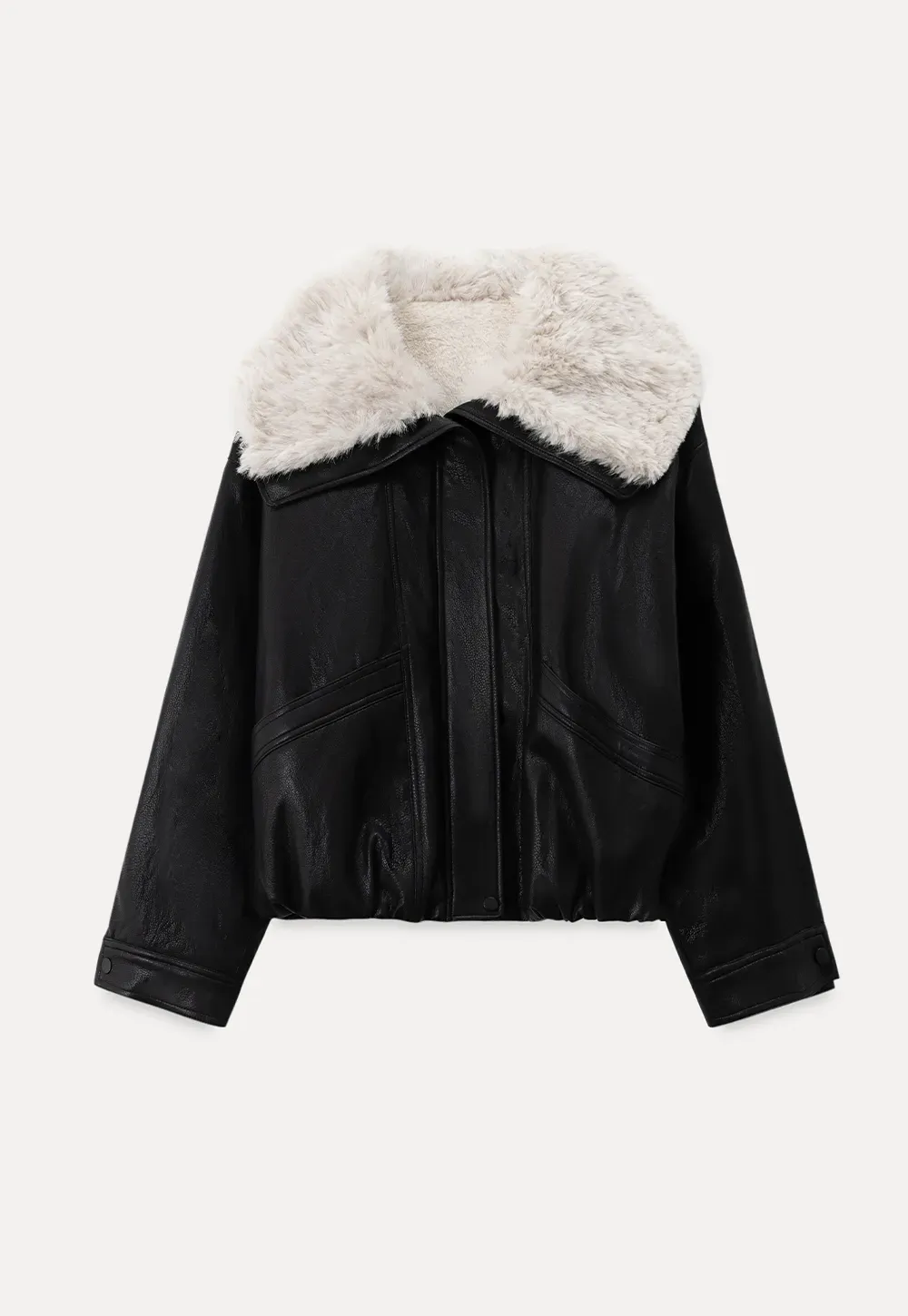 Faux Leather Jacket with Faux Fur Collar