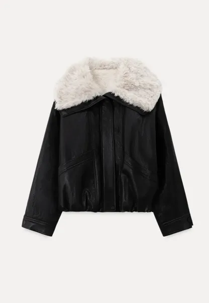 Faux Leather Jacket with Faux Fur Collar