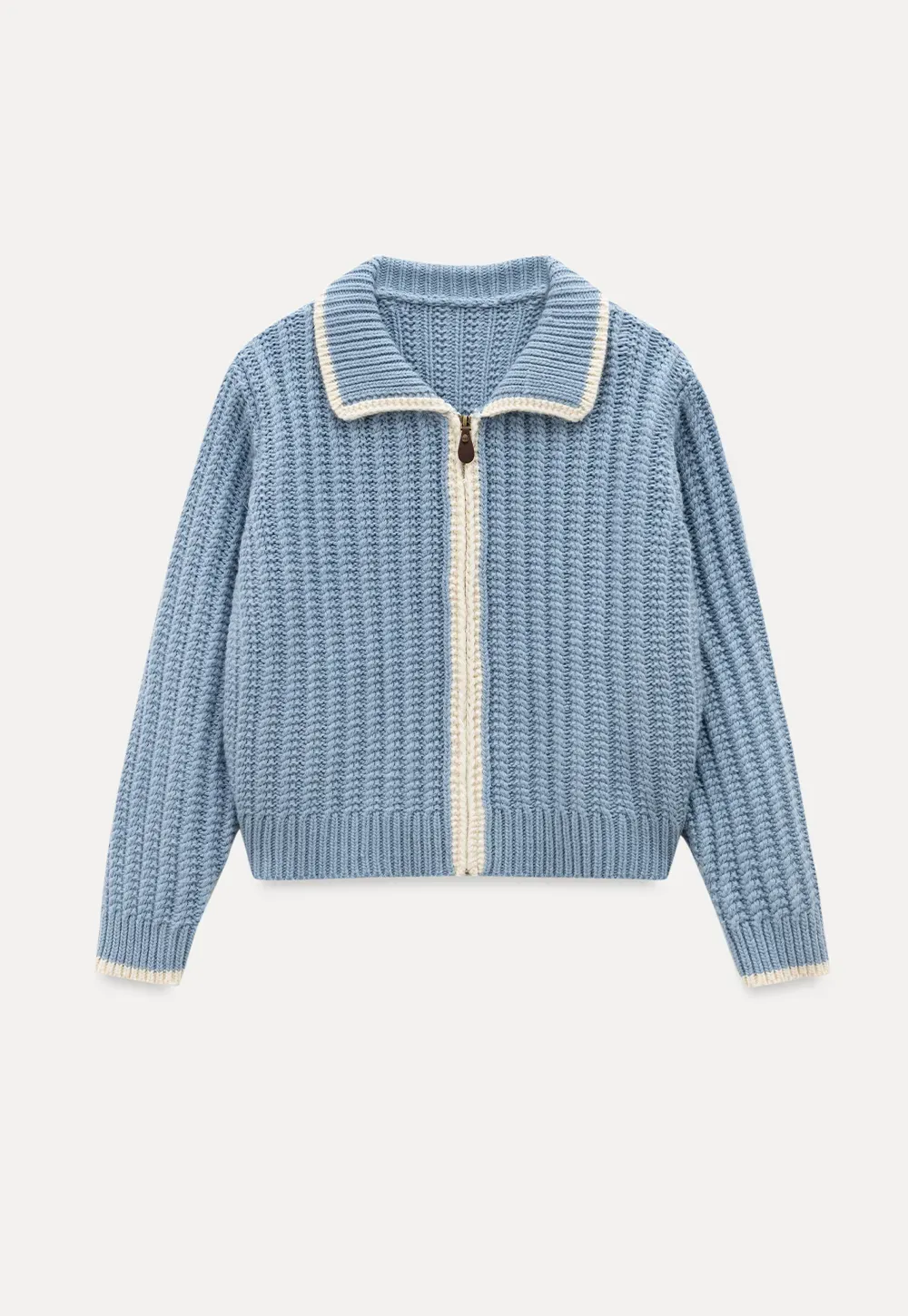 Contrast Trim Zip-Up Knit Cardigan