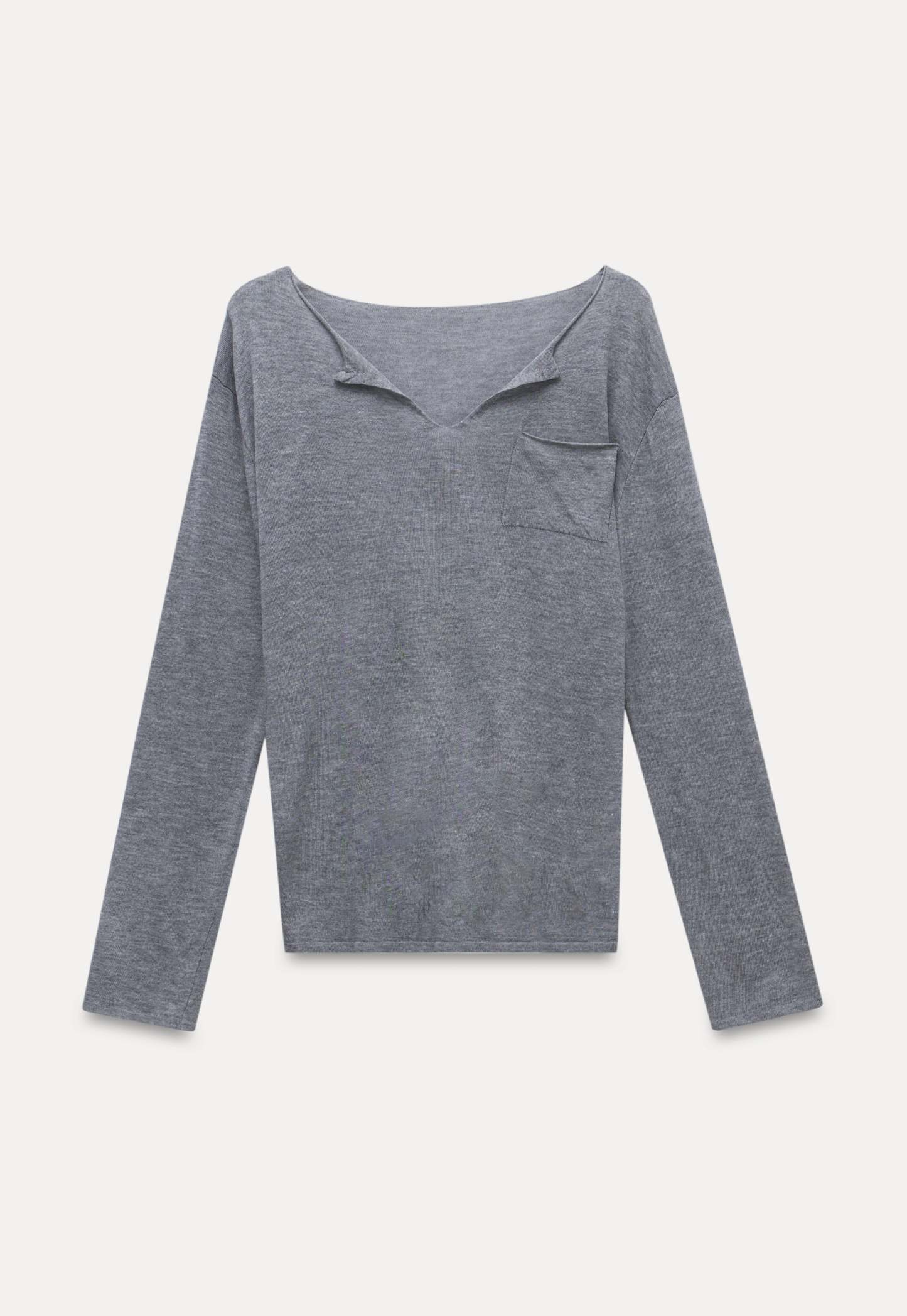 Women's V-Neck Collared Long Sleeve Top with Pocket
