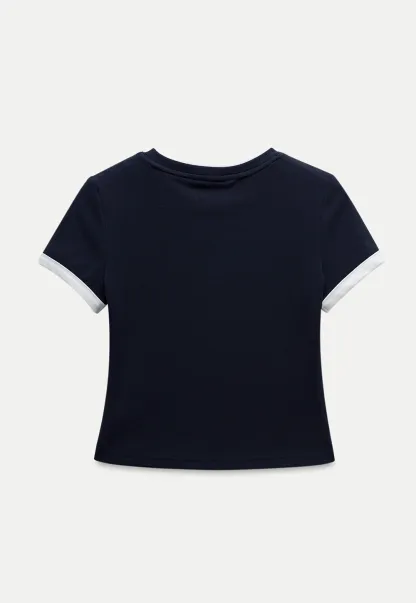 Women's Navy Ringer T-Shirt with Logo