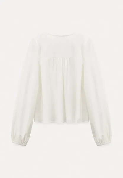 Pleated blouse with tie neck and long sleeves