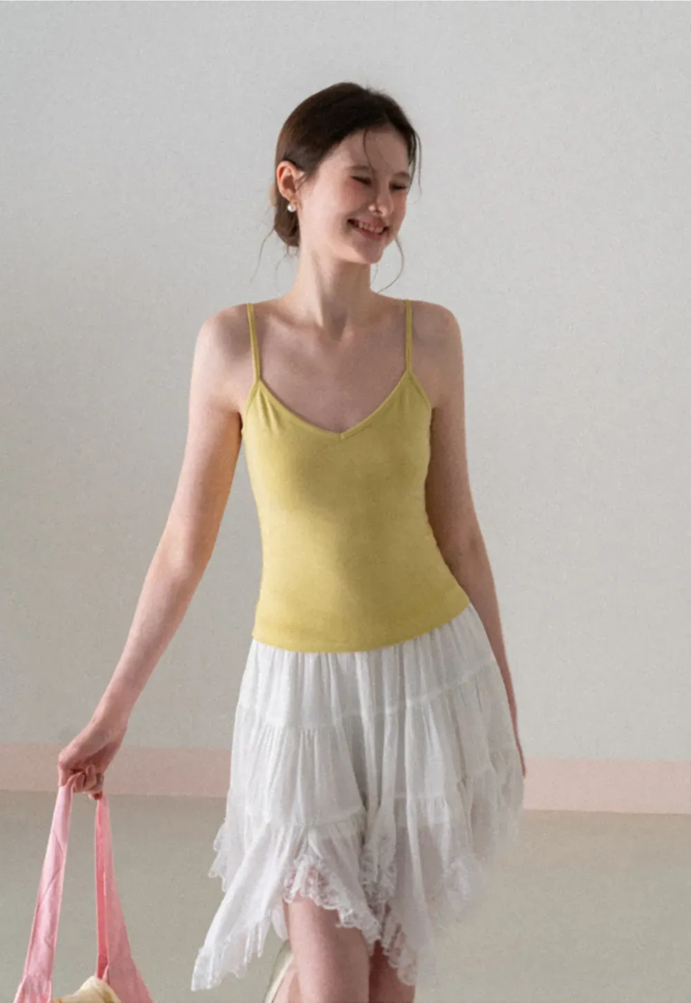 V neck thin strap fitted tank top