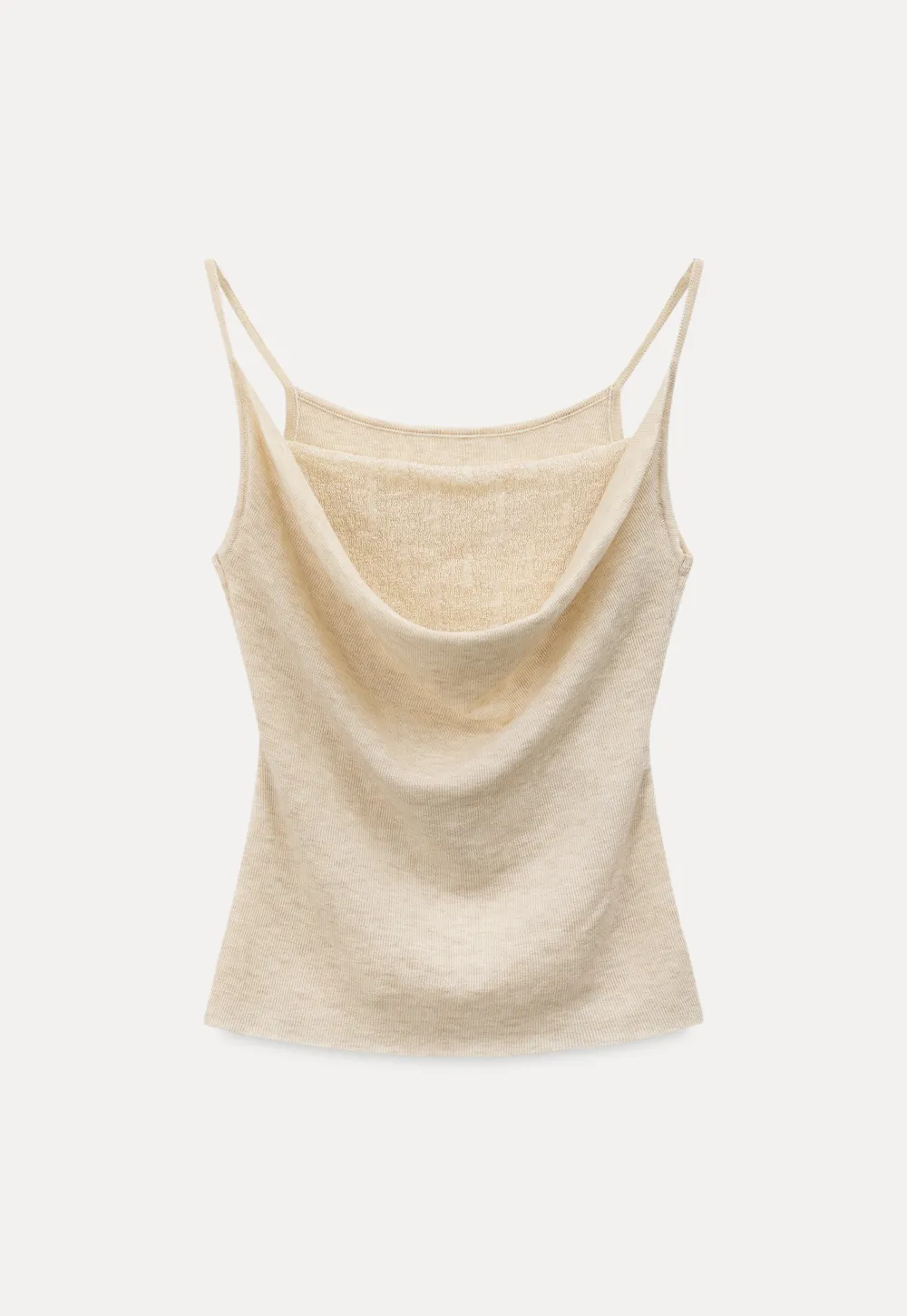Silk-like tank top with thin straps and draped neckline