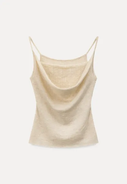 Silk-like tank top with thin straps and draped neckline