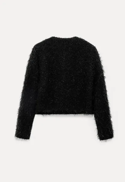Fuzzy Knit Short Jacket with Button Detail