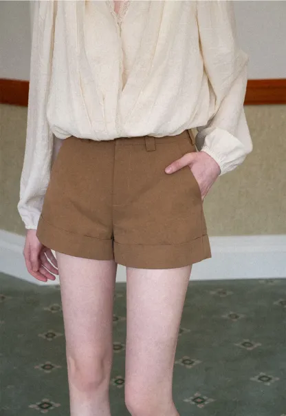 Cropped Tailored Shorts with Cuffed Hem