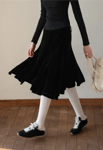 Velvet Pleated Mini Skirt