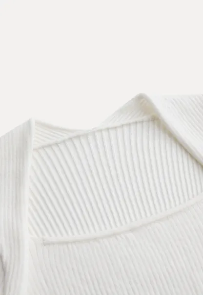 Women Square Neck Ribbed Knit Shrug Top