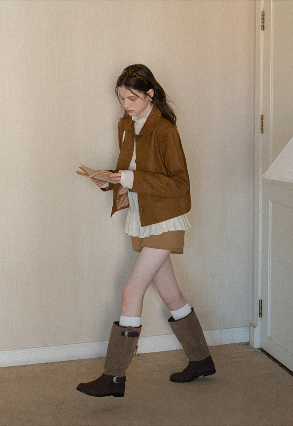 Soft Faux Suede Jacket with Button Closure and Collar Design