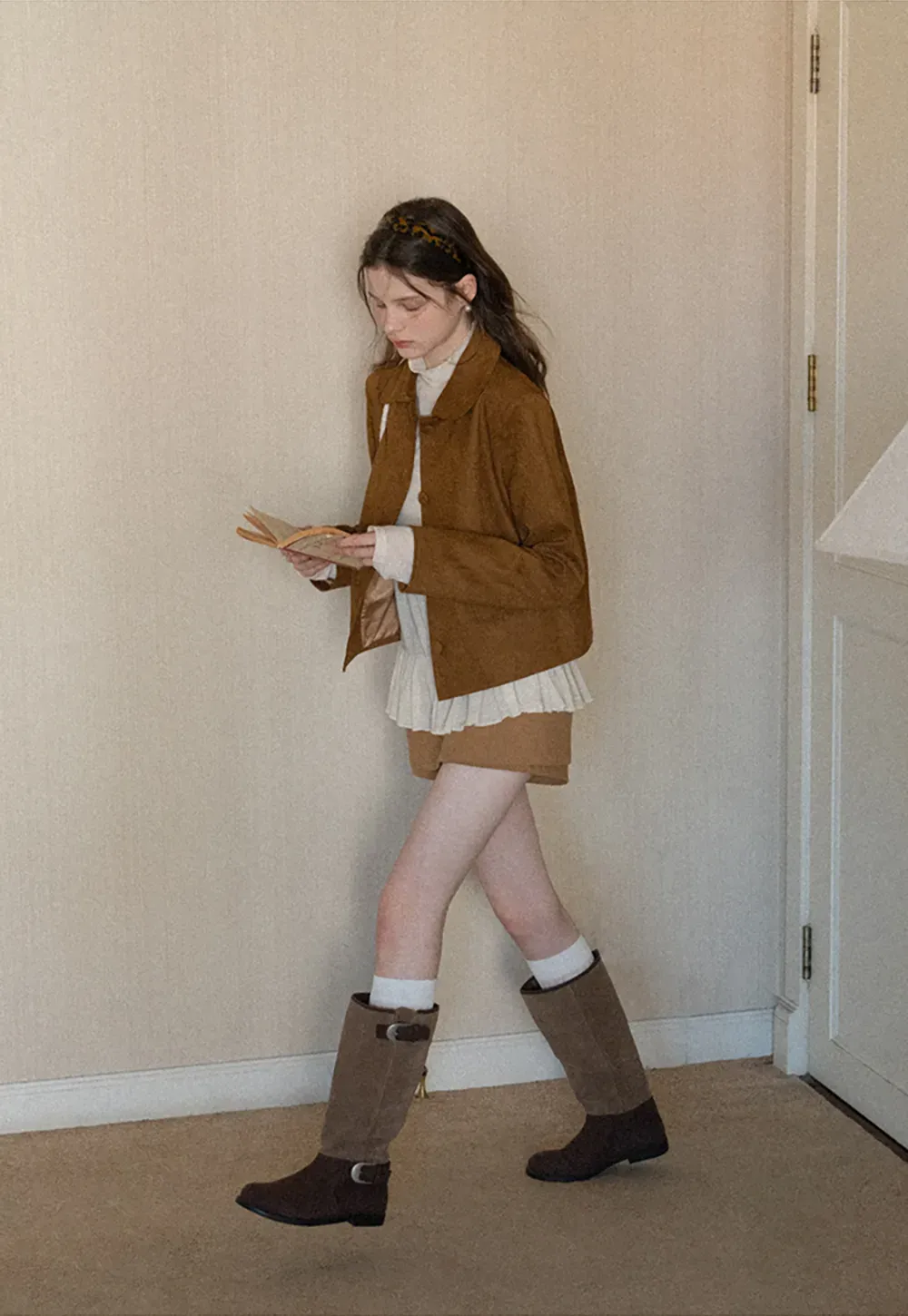 Soft Faux Suede Jacket with Button Closure and Collar Design