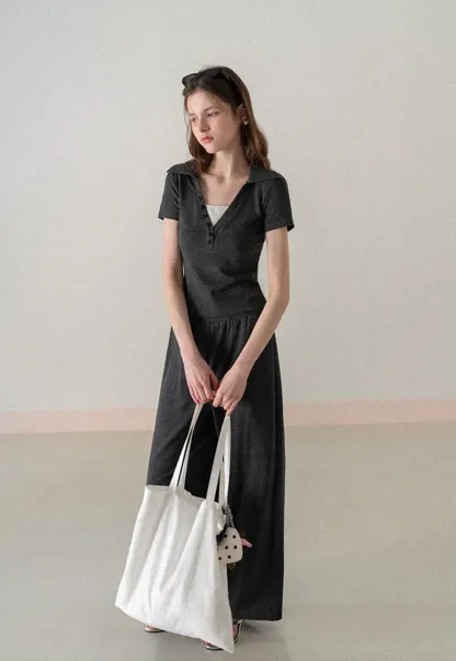 Polo shirt with buttons and wide leg casual pants