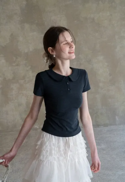 Short Sleeve Collared Button Front T Shirt