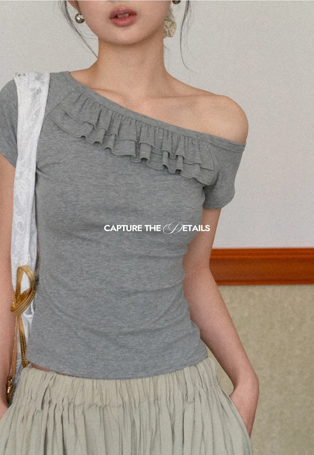 Off shoulder short sleeve top with ruffle detail