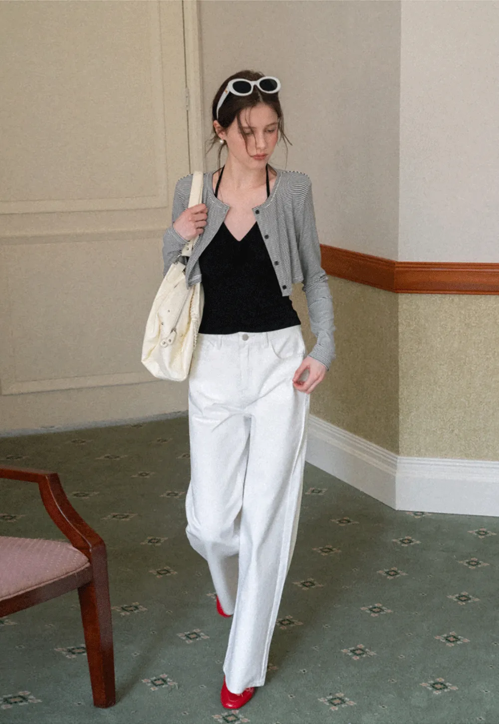 Striped cardigan with buttons and V neck tank top