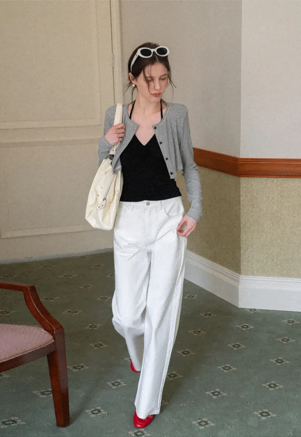 Striped cardigan with buttons and V neck tank top