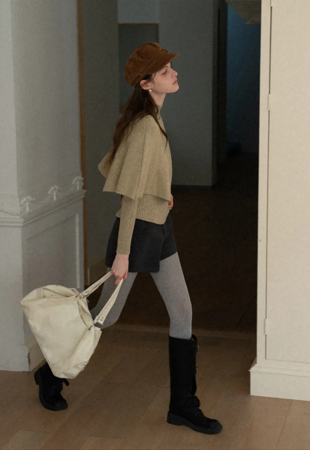 Zipper Front Knit Sweater with Wide Sleeves