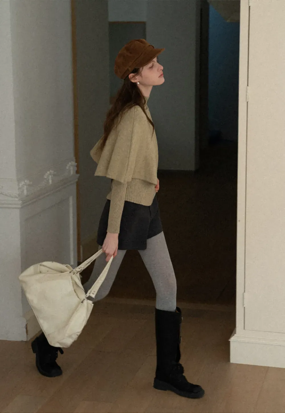 Zipper Front Knit Sweater with Wide Sleeves