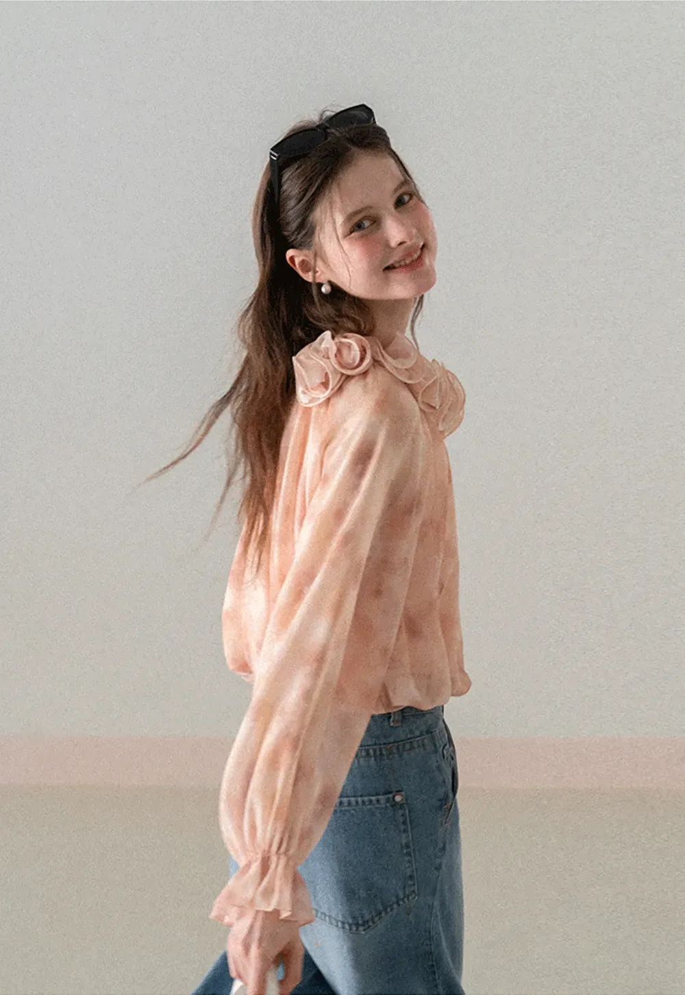 Off Shoulder Ruffled Lace Chiffon Blouse