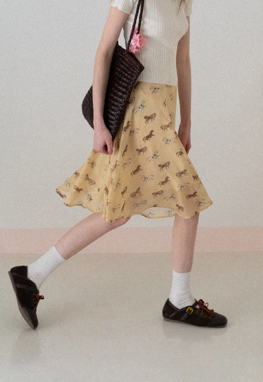 Horse Print Flared Midi Skirt