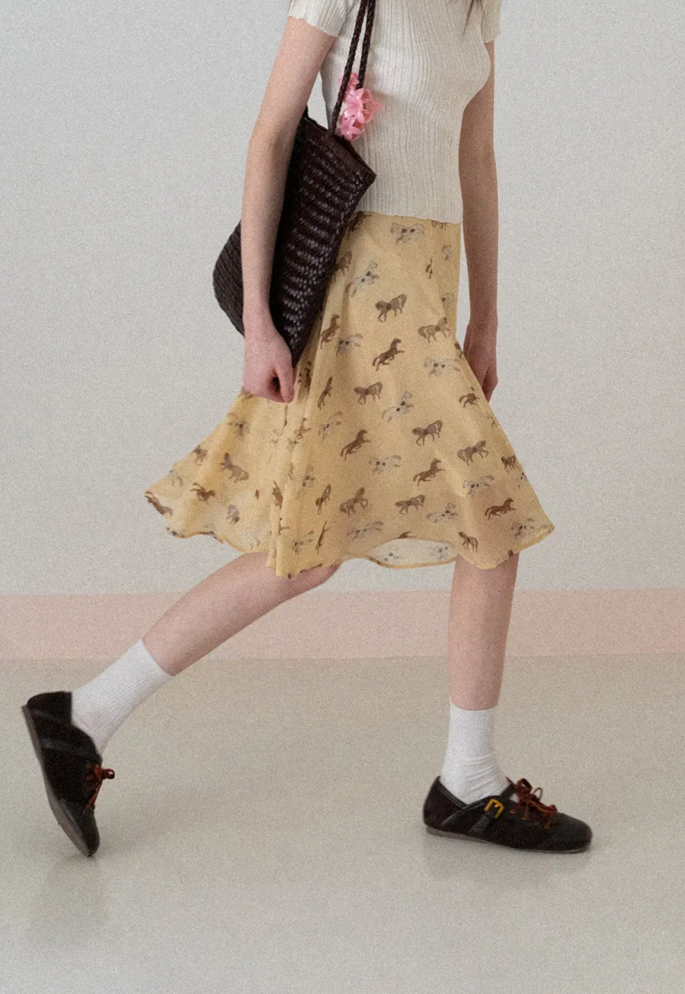 Horse Print Flared Midi Skirt