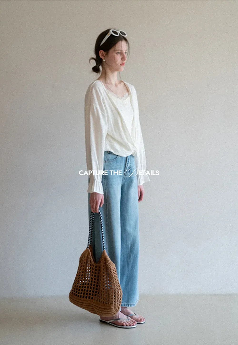 Lace Trimmed V Neck Long Sleeve Wrap Shirt