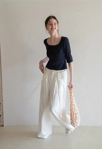 Casual Pants with Wide Legs and Pleats
