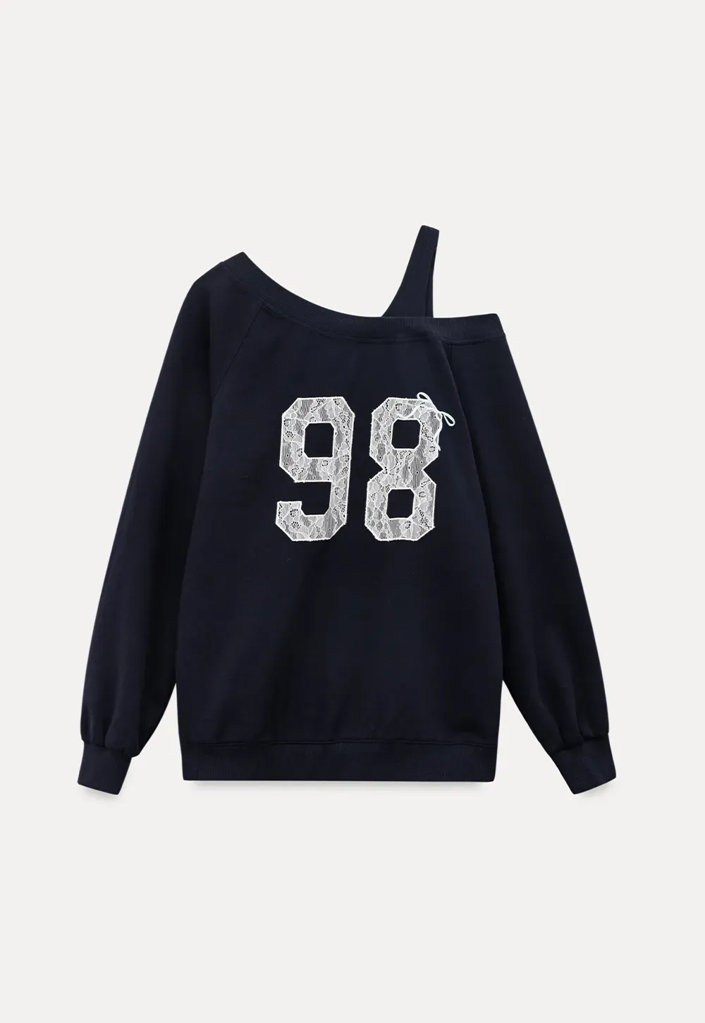 Off Shoulder Sweatshirt with Lace Number Print