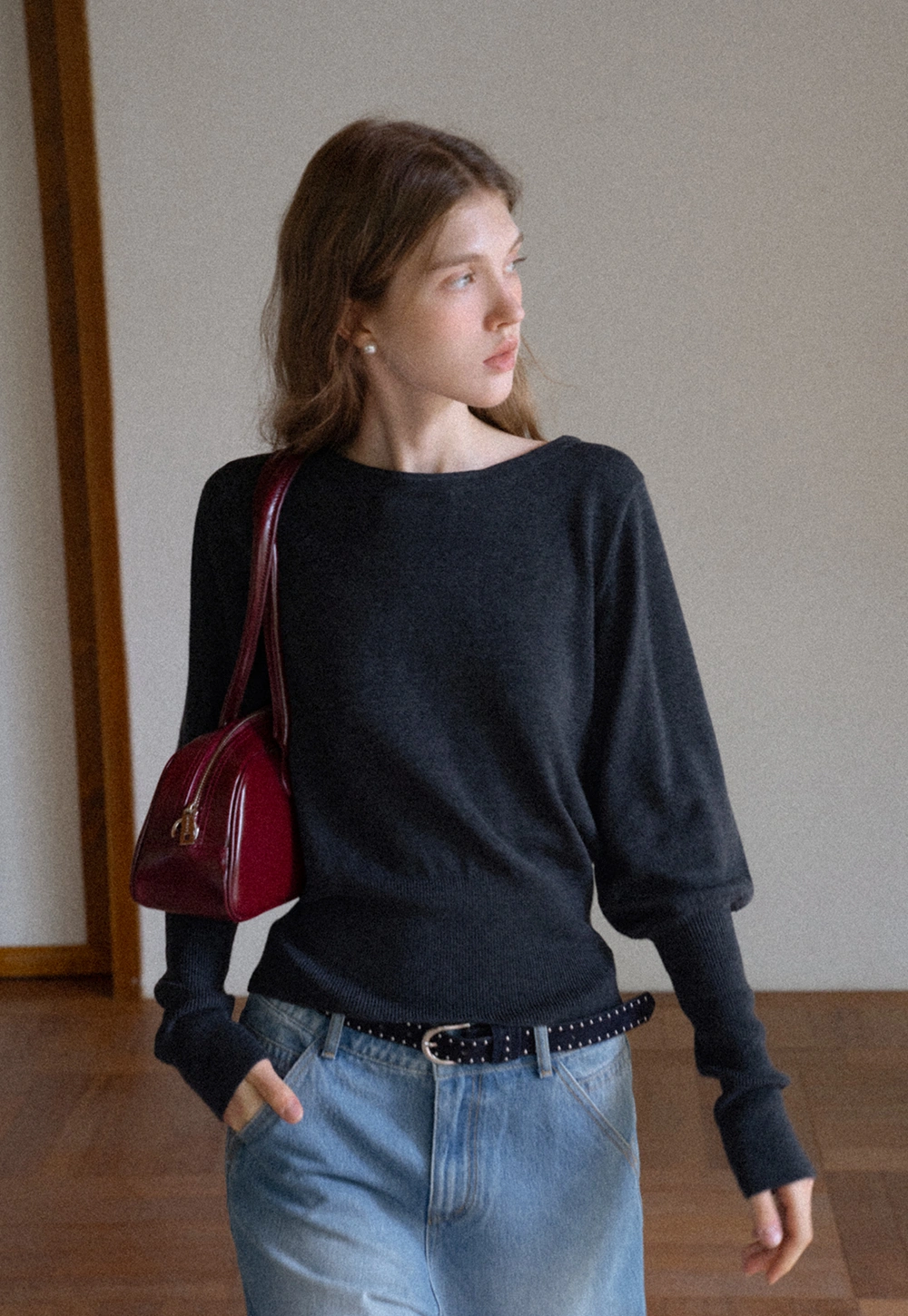 Casual Basic Knitwear, Classic Round Neck Long Sleeve Top