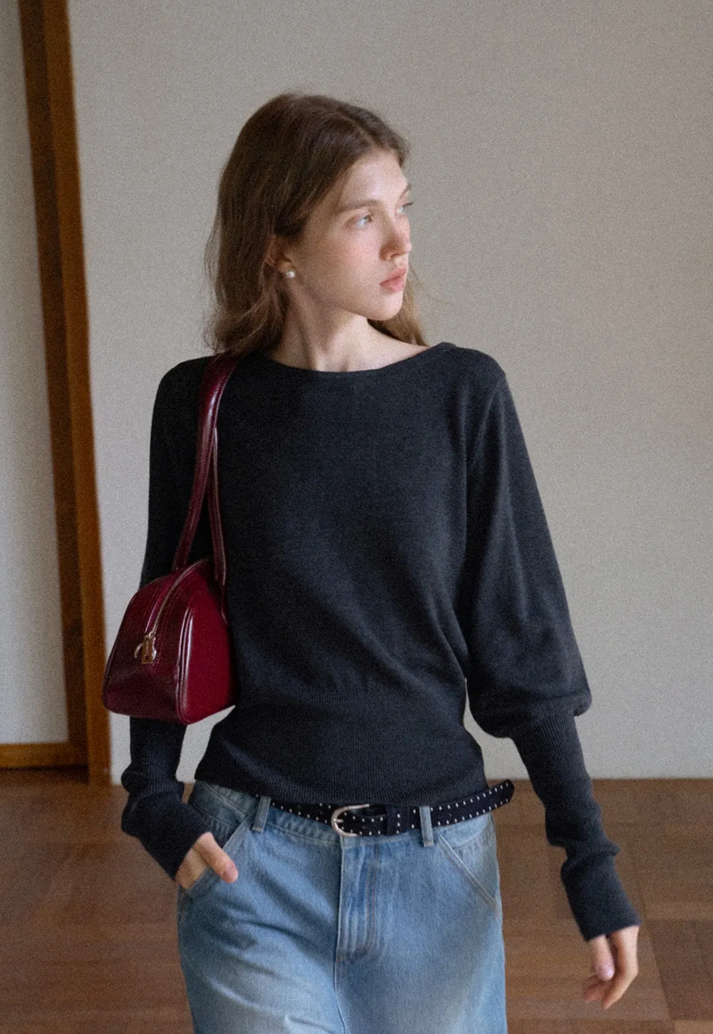 Casual Basic Knitwear, Classic Round Neck Long Sleeve Top