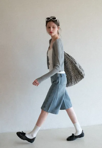 Wide Leg Denim Shorts with Belt and Back Pockets