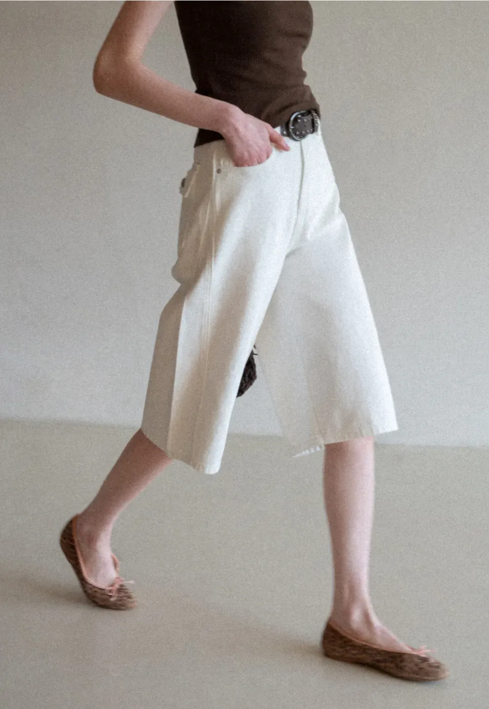 Wide Leg Denim Shorts with Belt and Back Pockets